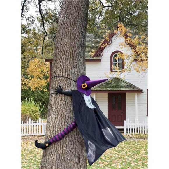 Halloween Decor Outsid57" Large Flying Witch Crashing into Tree Hanging Decor - Picture 3 of 7